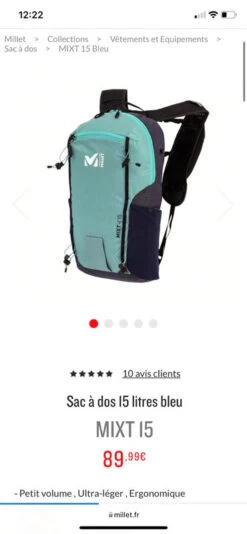 Sac à Dos Randonnée Millet Mixt 15L - Collection 2022 -Magasin De Camping En Plein Air cfa8704323601e6299dc054db66ae2ce